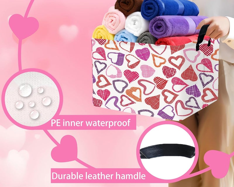 BOOHIT Valentines Day Basket Large Foldable Heart Shaped Storage Box for Gifts Kids Empty Storage Bins Rectangular Toy Organizer Decor (Mosaic Love) - Image 3